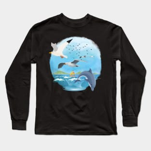 Dolphin and Birds Long Sleeve T-Shirt